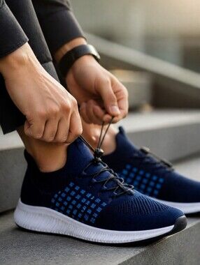 Comfort Wear Men's Navy/Blue/White Lace Up Low Top Athletic Sneakers Rubber